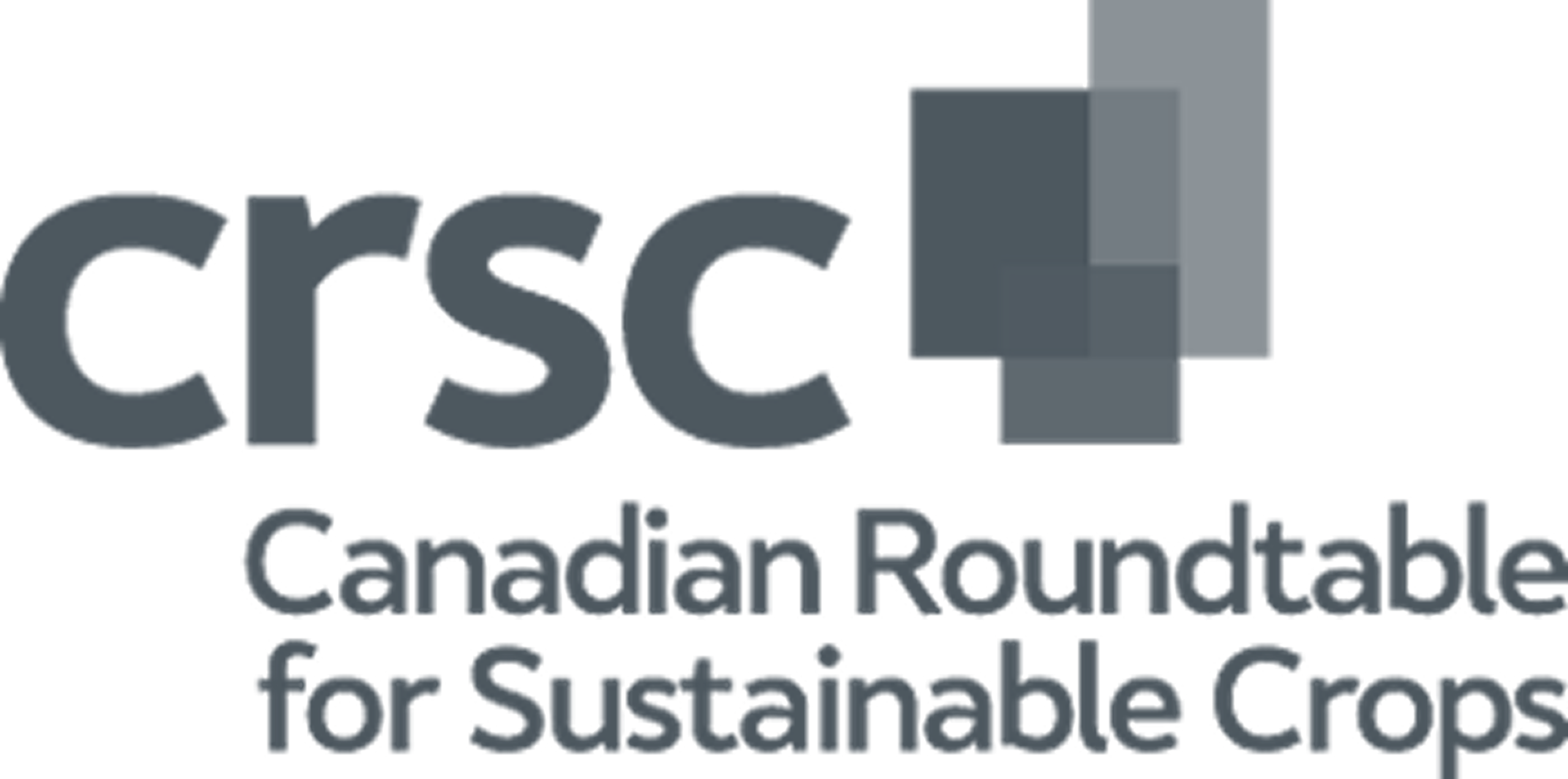 Logo de la Table ronde canadienne sur les cultures durables (CRSC), composé de carrés gris qui se chevauchent et d'un texte en gras.