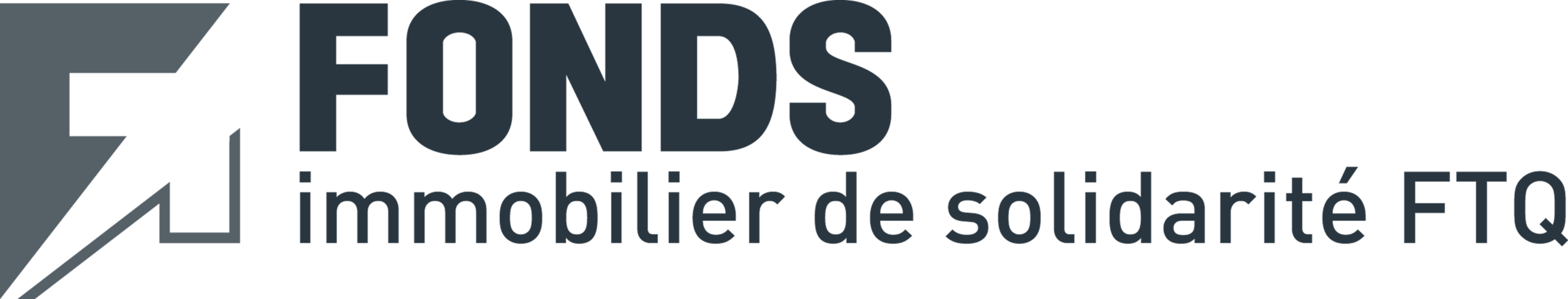Logo comportant un « F » stylisé à gauche et la mention « FONDS immobilier de solidarité FTQ » à droite, en gris foncé sur fond clair.