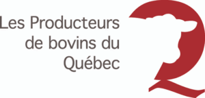 Logo des Producteurs de bovins du Québec représentant un « Q » rouge stylisé renfermant la silhouette d'une vache.