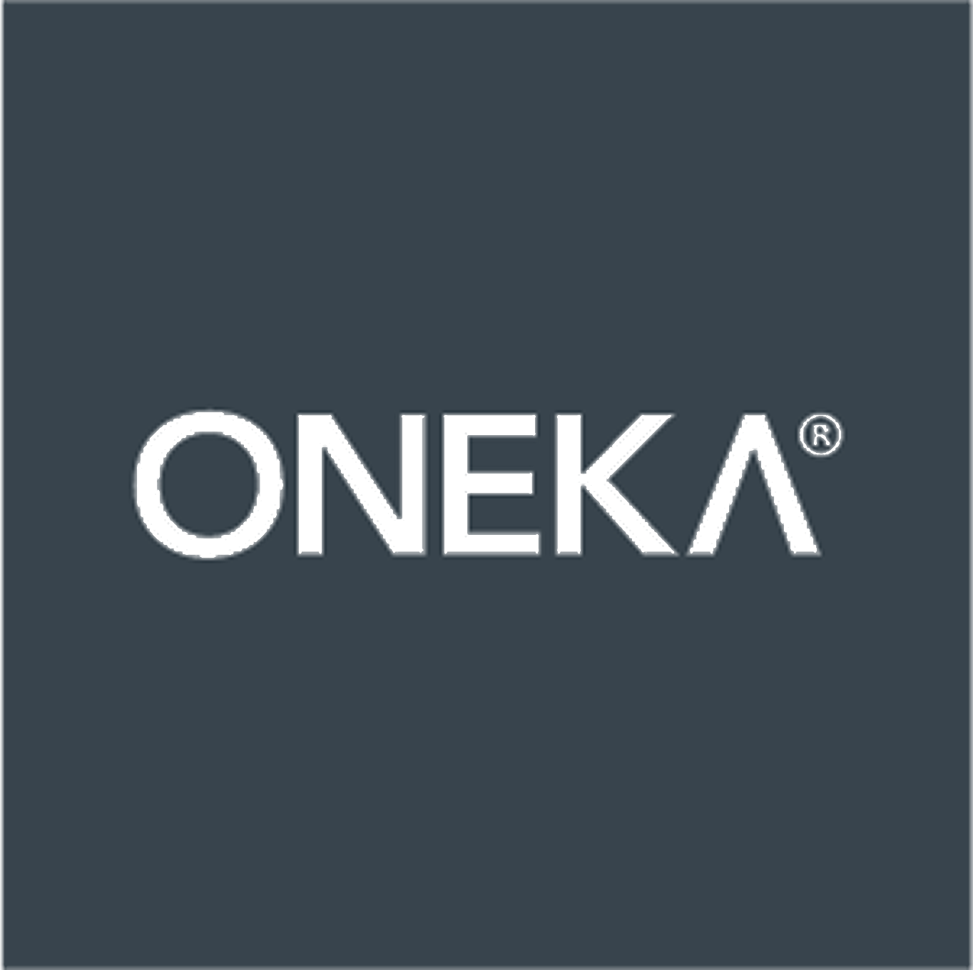L'image représente le mot « ONEKA » en lettres majuscules blanches et en gras sur un fond gris foncé. La lettre « A » présente un design original : il lui manque la branche droite.