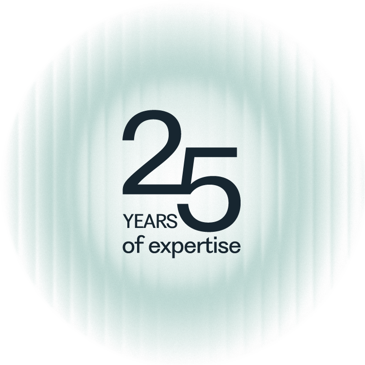 Illustration représentant le chiffre 25 en grand et le texte « ANS d'expertise ».